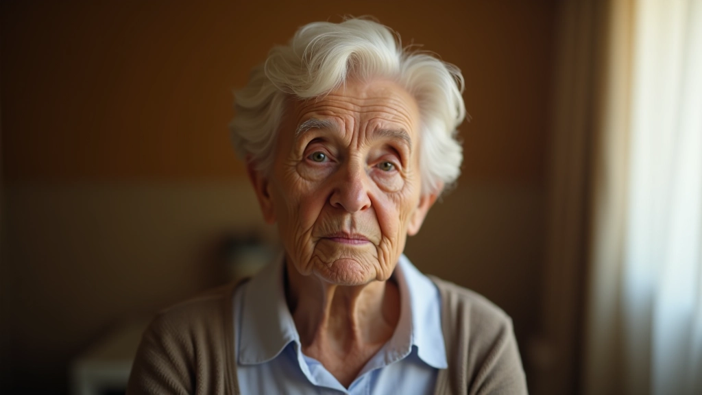 Close-up of concerned elderly person's face, showing worry or distress, depicting signs of caregiver mismatch